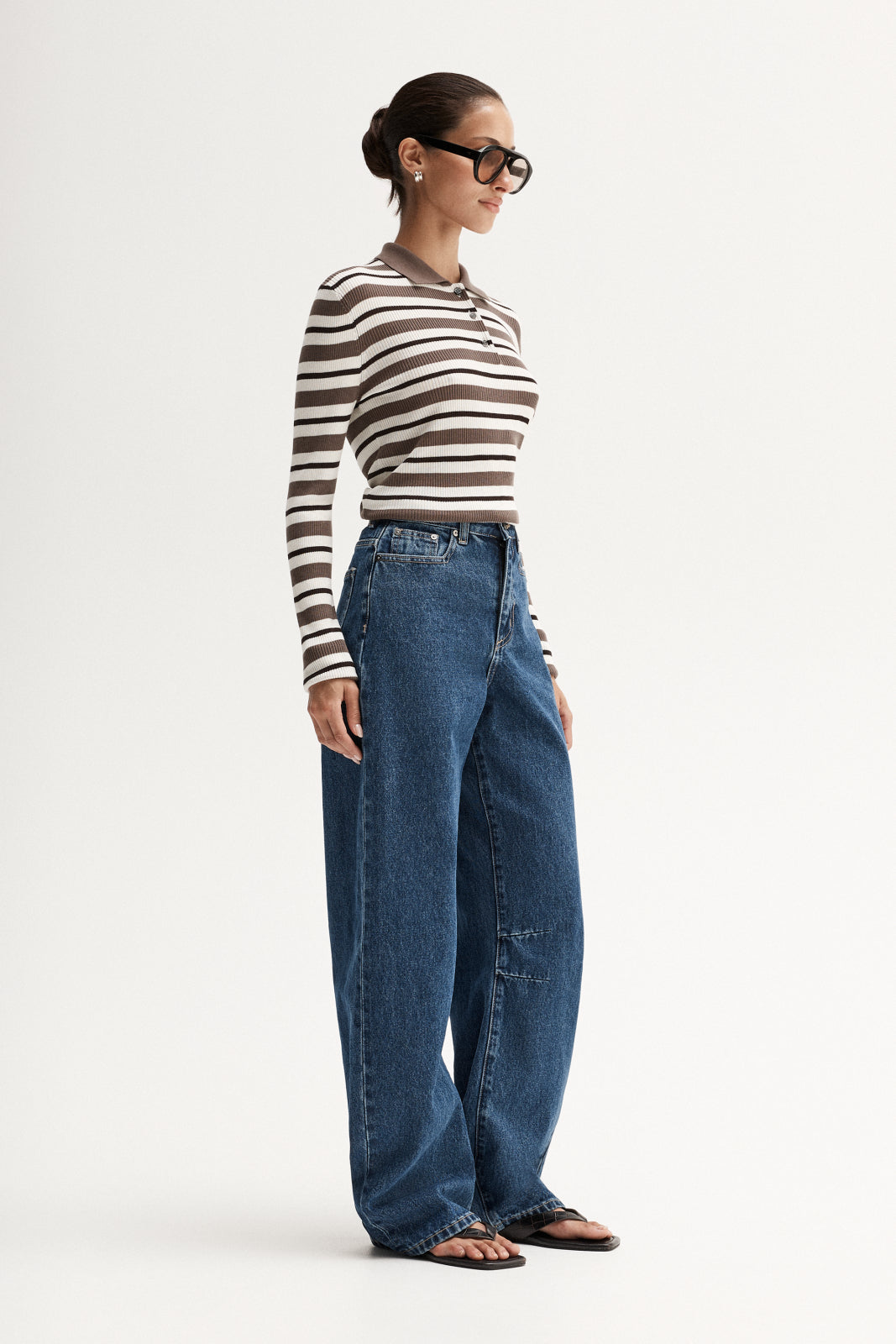 Elka Collective Ana Knit Polo - Chocolate Multi Stripe