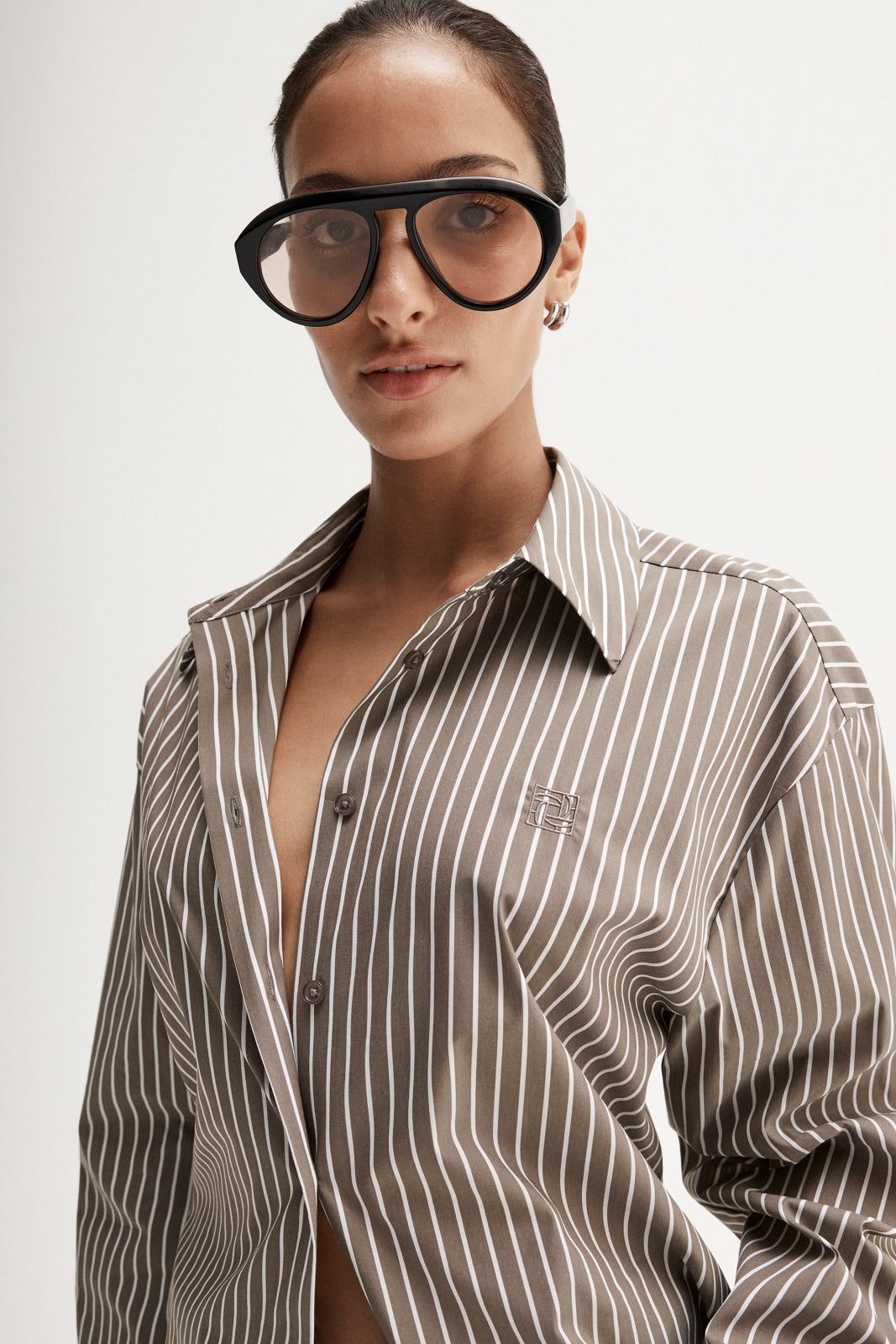 Elka Collective Emry Stripe Shirt - Taupe Stripe