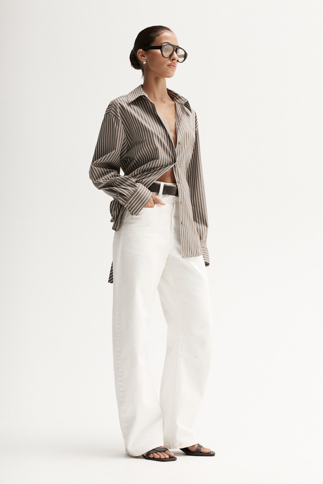 Elka Collective Emry Stripe Shirt - Taupe Stripe
