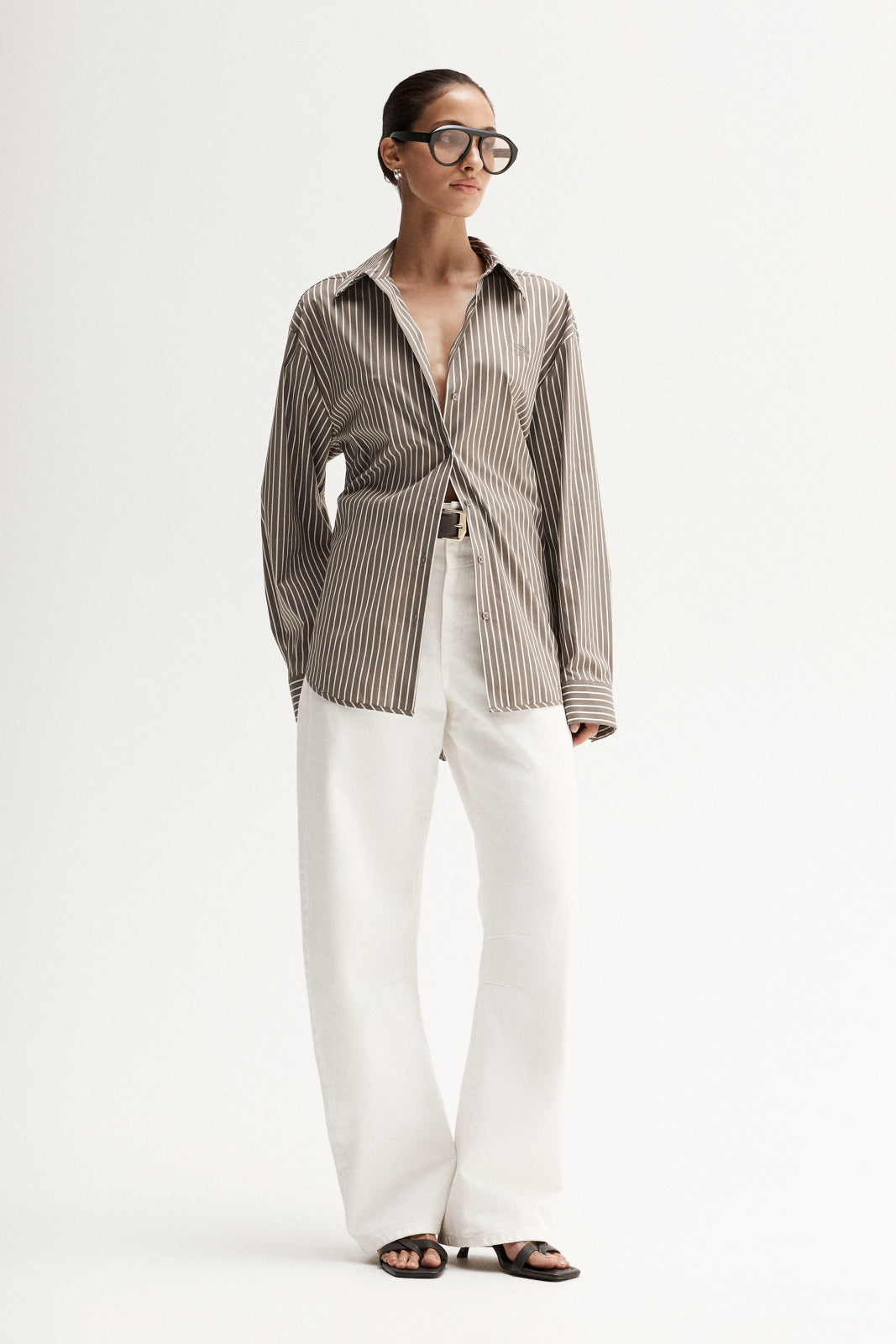 Elka Collective Emry Stripe Shirt - Taupe Stripe