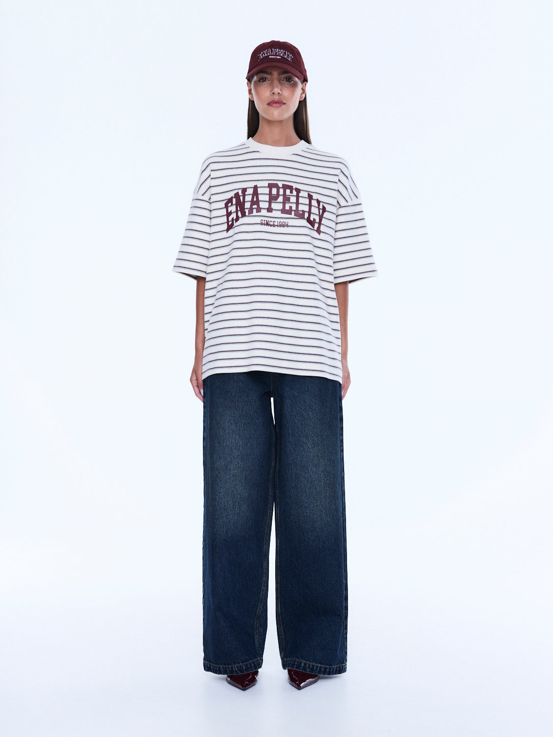 Ena Pelly Maeve Relaxed Tee - Burgundy Stripe