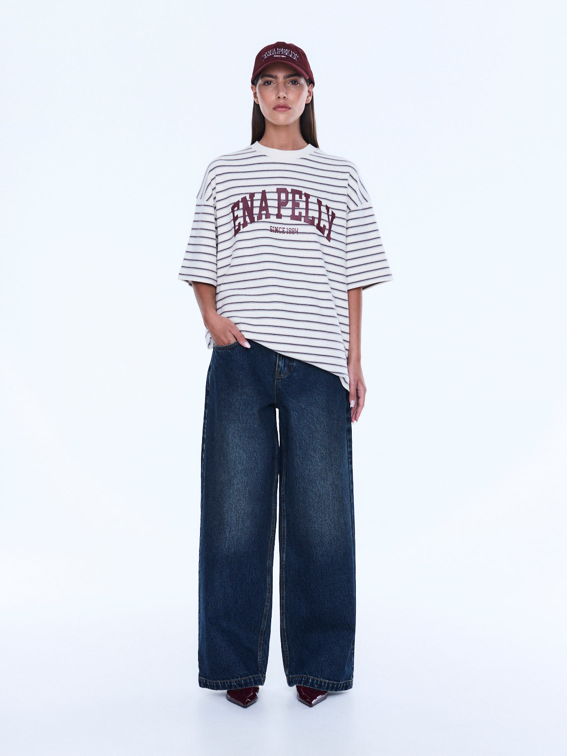 Ena Pelly Maeve Relaxed Tee - Burgundy Stripe