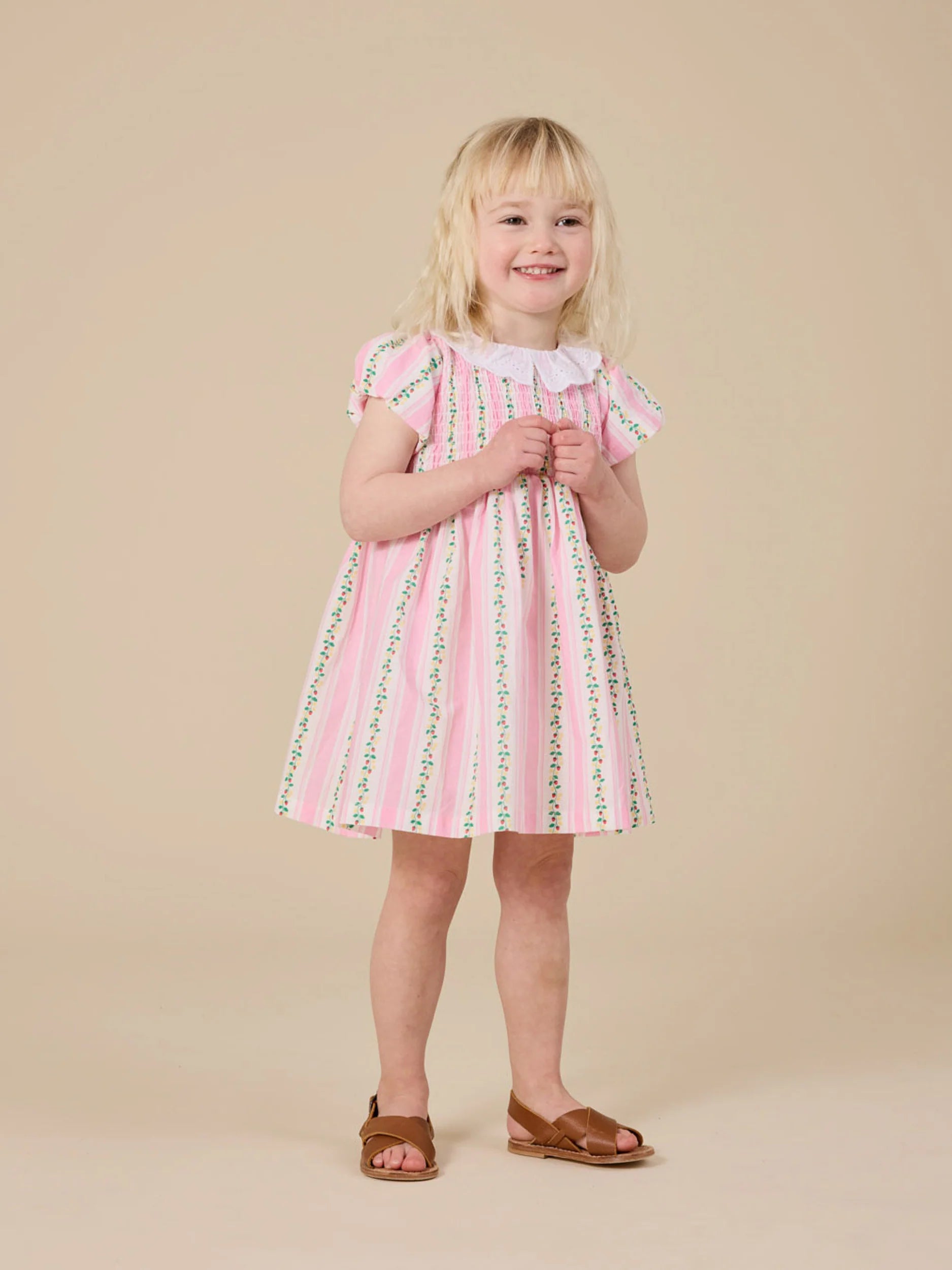 Goldie +Ace Antique Stripe Strawberry Flo Smocked Dress