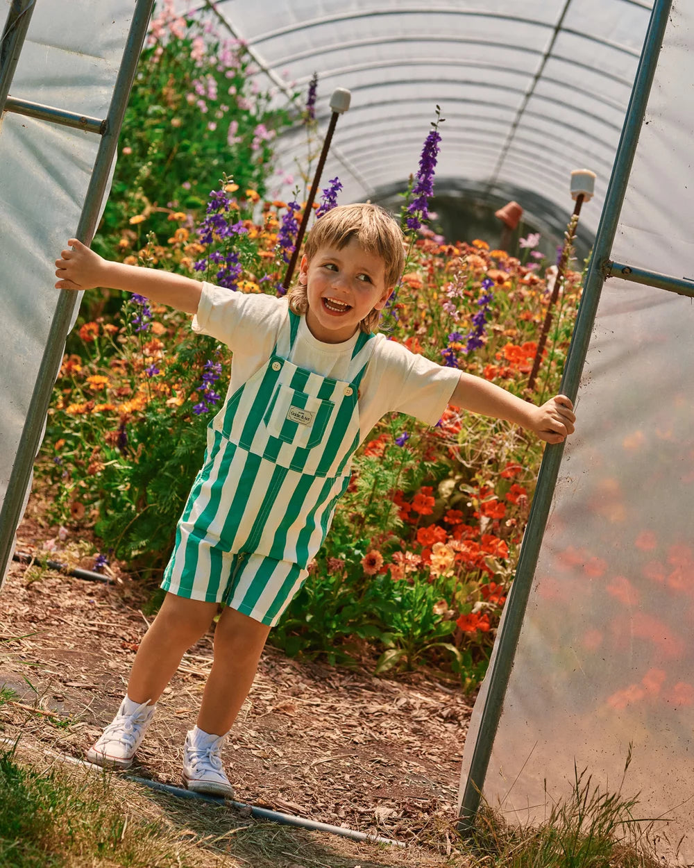 Goldie + Ace Happy Stripe Button Burton Overall