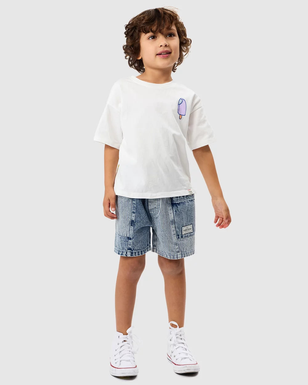 Goldie + Ace Pin Stripe Noah Pocket Shorts - Denim