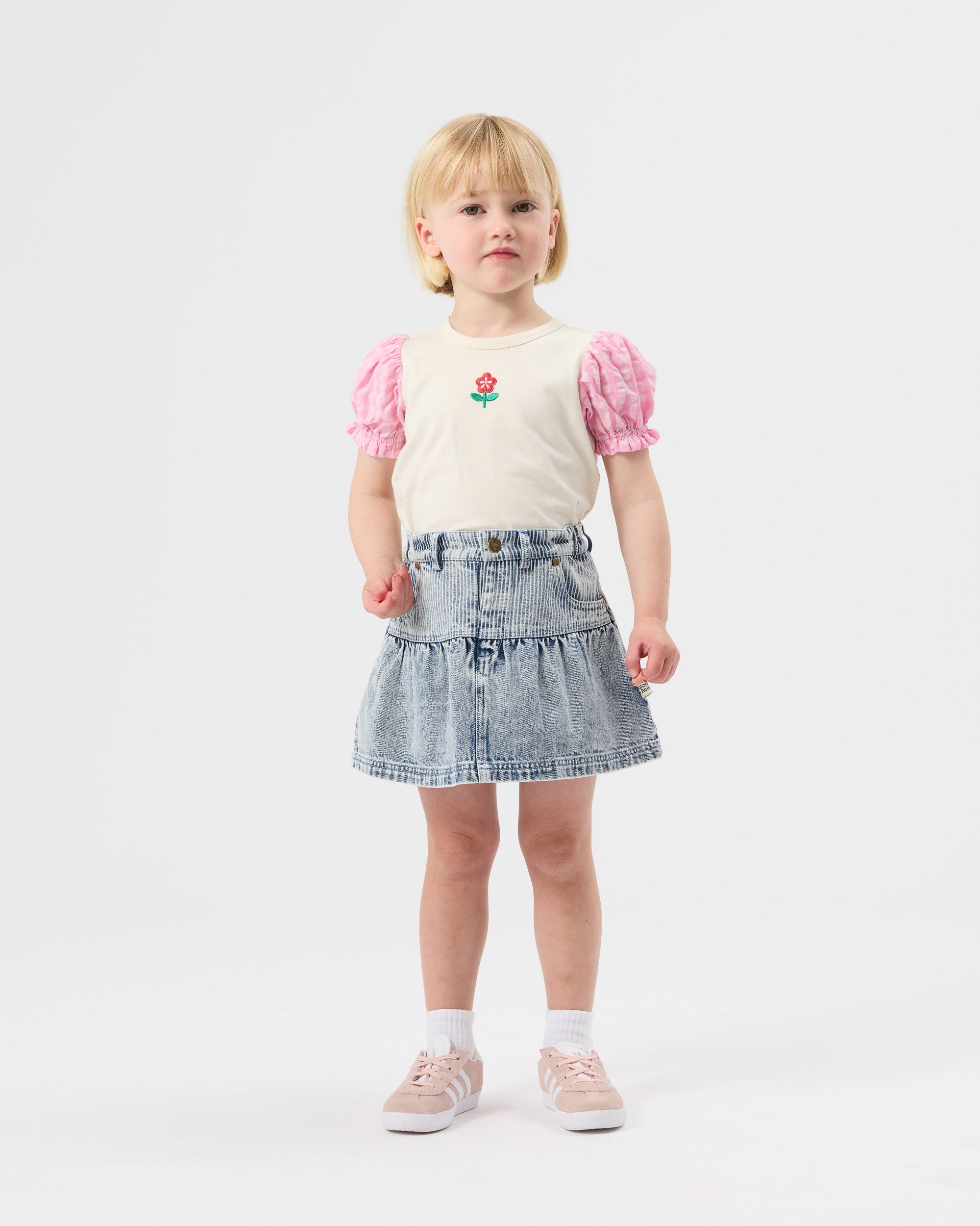 Goldie + Ace Pinstripe Peplum Denim Skirt