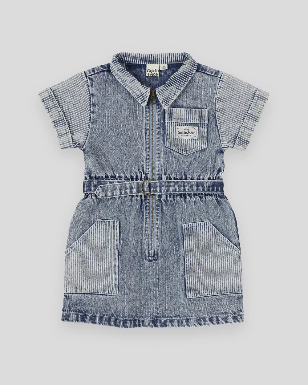 Goldie + Ace Piper Pinstripe Denim Belted Dress