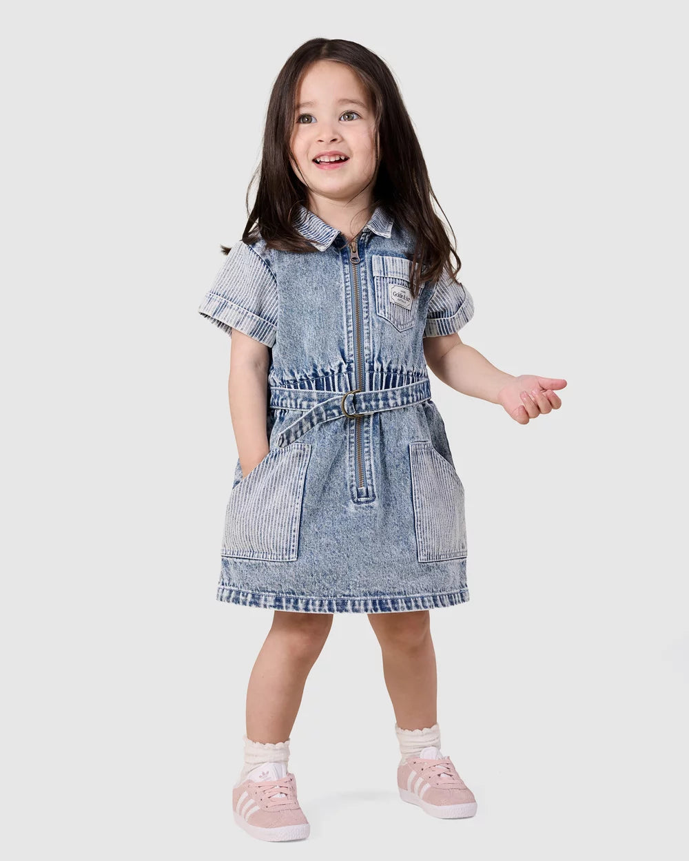 Goldie + Ace Piper Pinstripe Denim Belted Dress