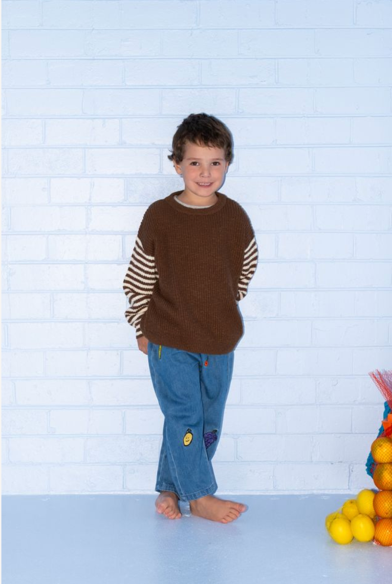 Grown Stripe Sleeve Knit Pull Over - Espresso