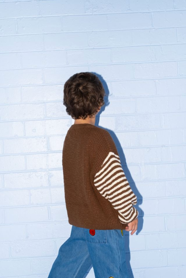 Grown Stripe Sleeve Knit Pull Over - Espresso
