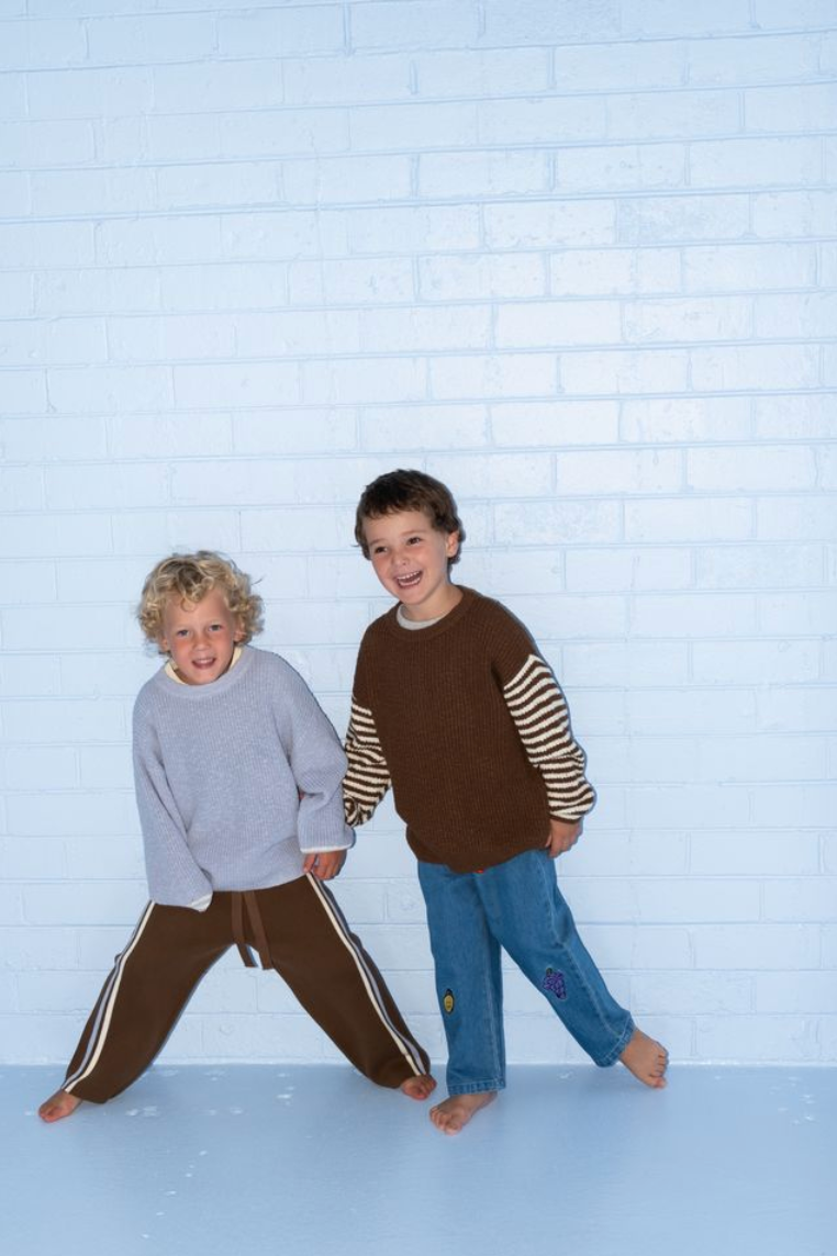 Grown Stripe Sleeve Knit Pull Over - Espresso