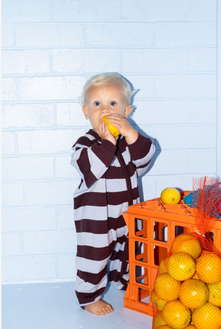 Grown Stripe Zipper Knit Starsuit - Plum