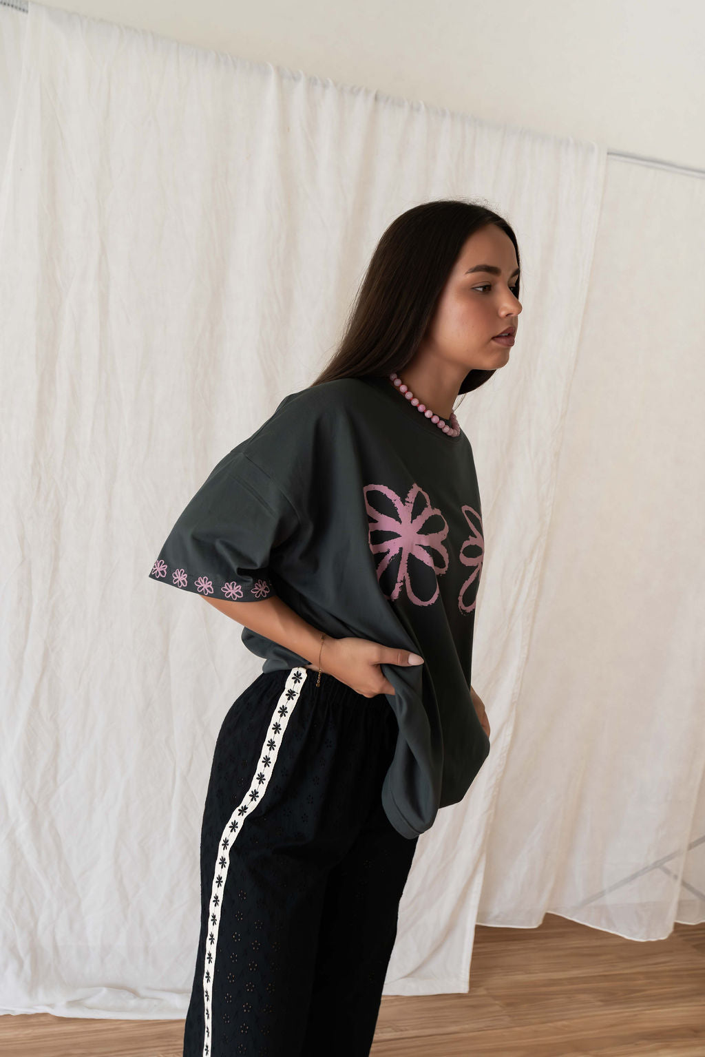 Hall Store Bloom Tee - Charcoal