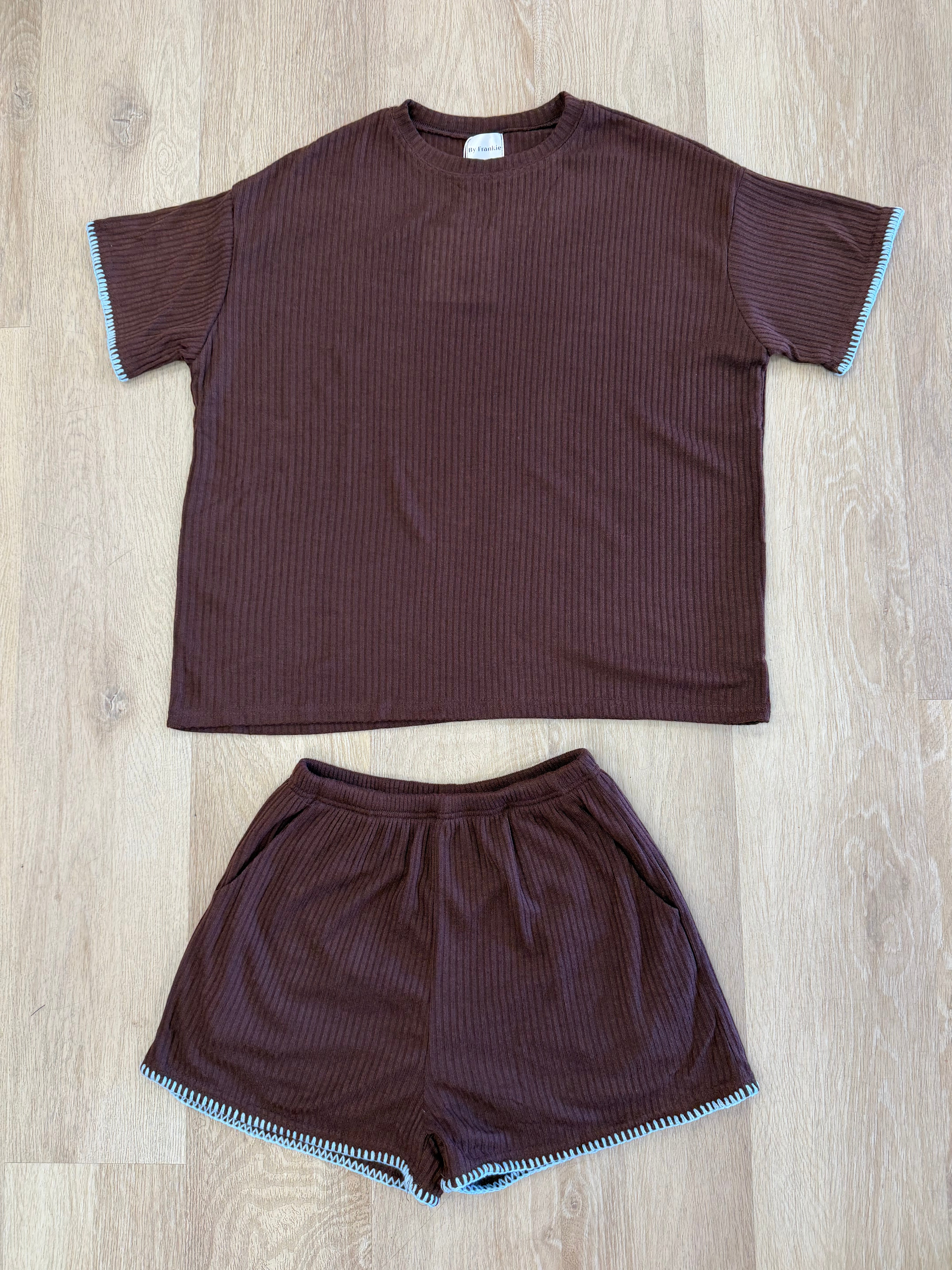 By Frankie Knit Set - Choc & Blue Trim