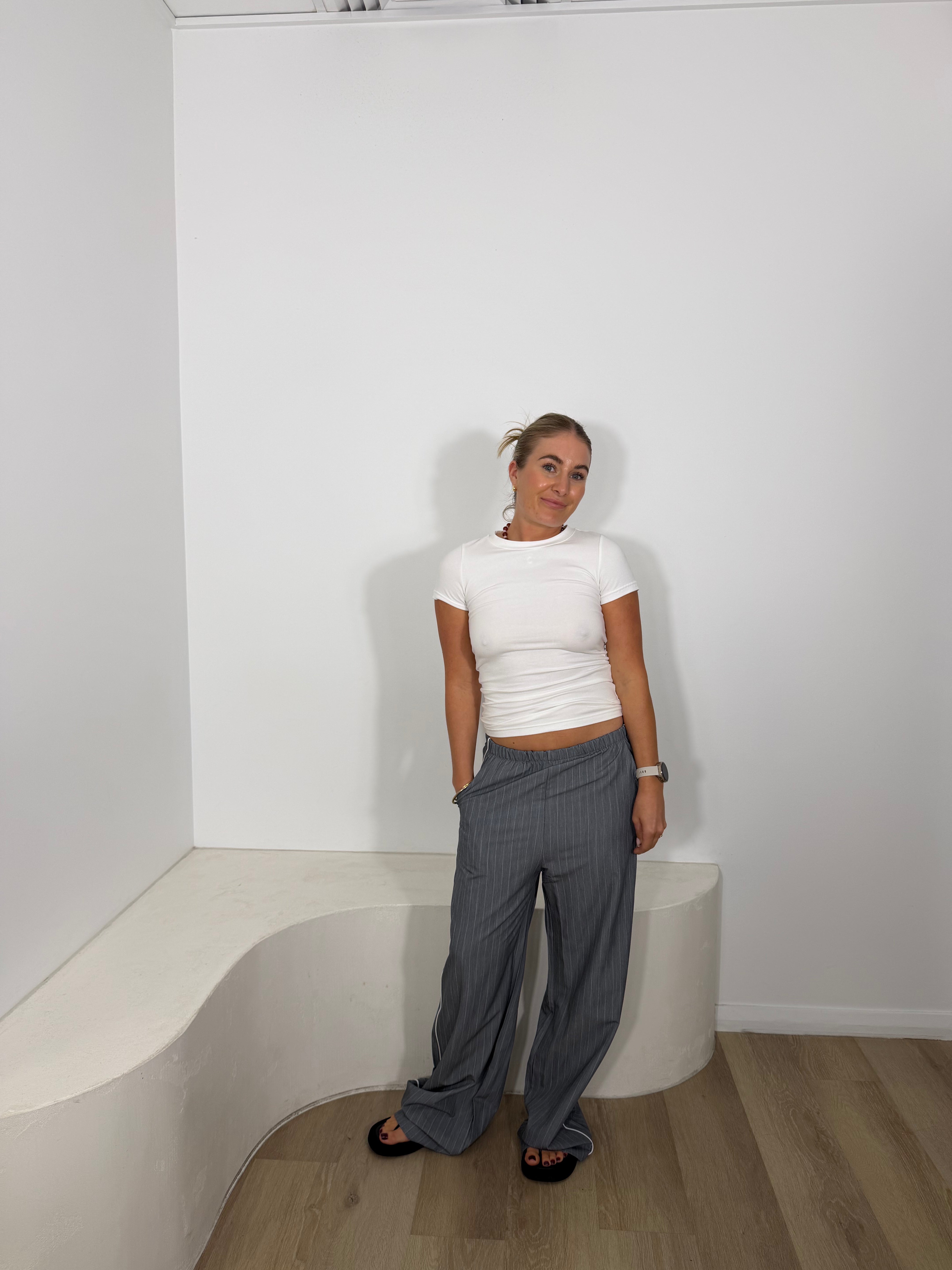 By Frankie Pinstripe Pant with Piping - Grey