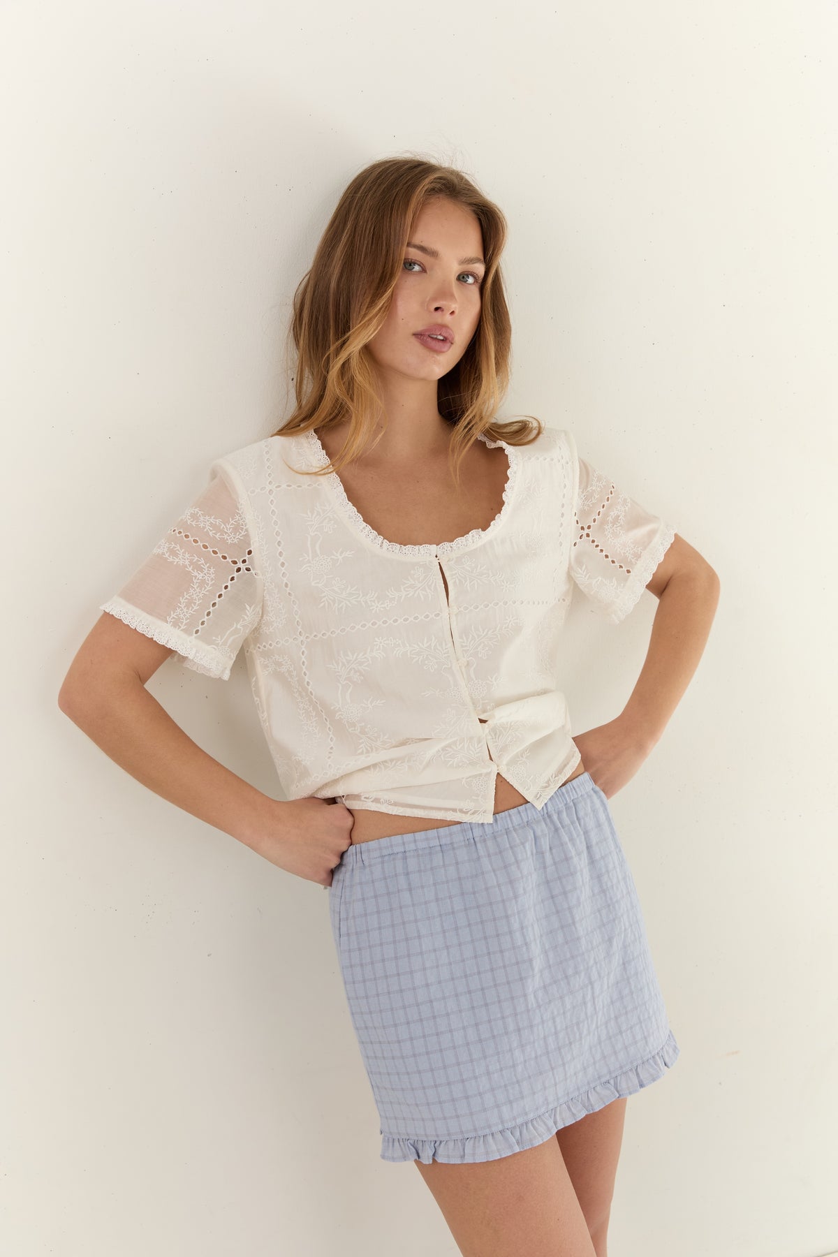 Juni Andi Mini Skirt - Sky Check (Coming Soon)