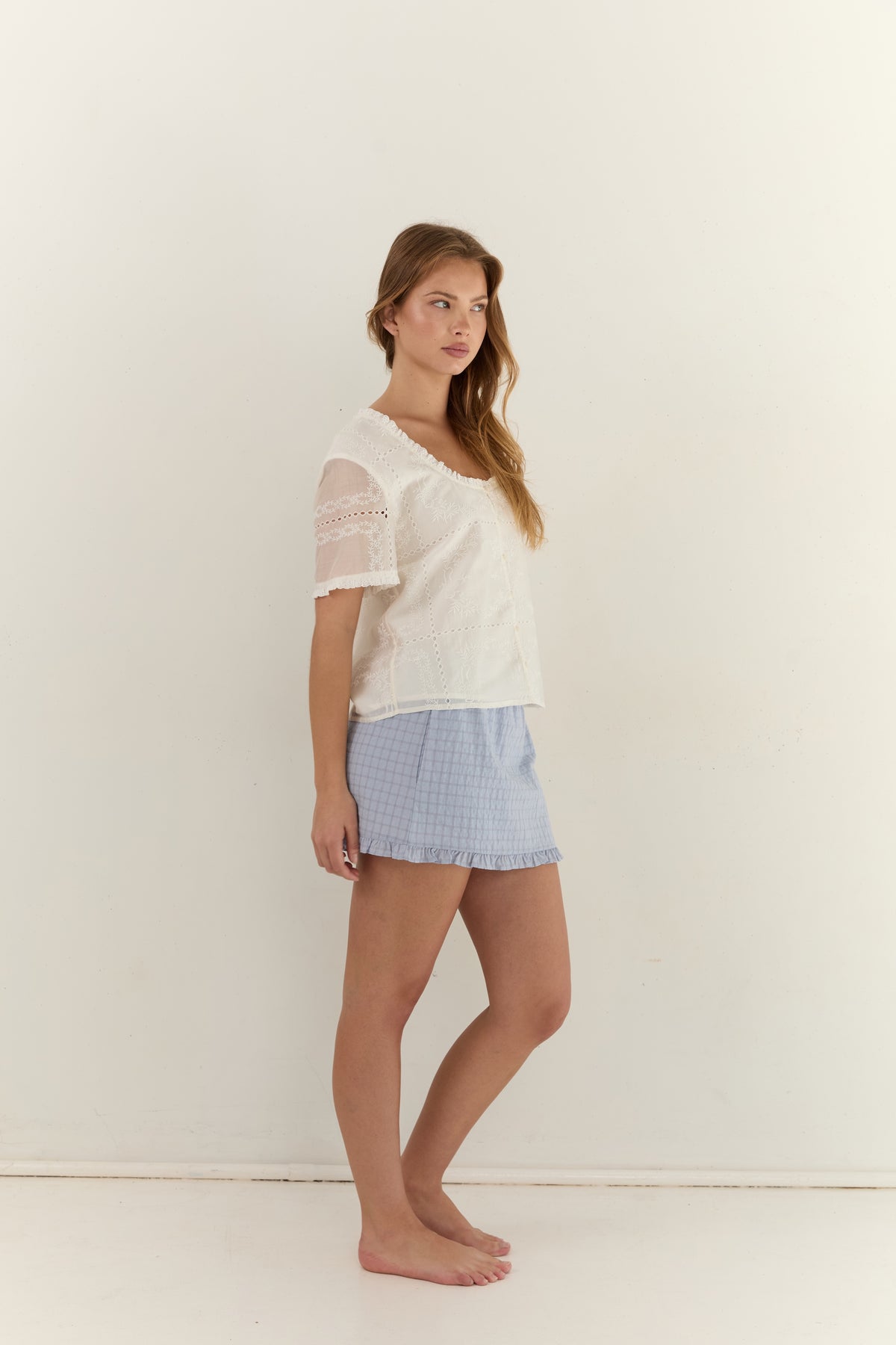Juni Andi Mini Skirt - Sky Check (Coming Soon)