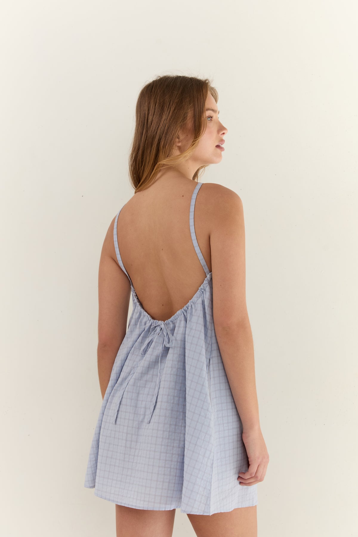 Juni Corinne Mini Dress - Sky Check (Coming Soon)