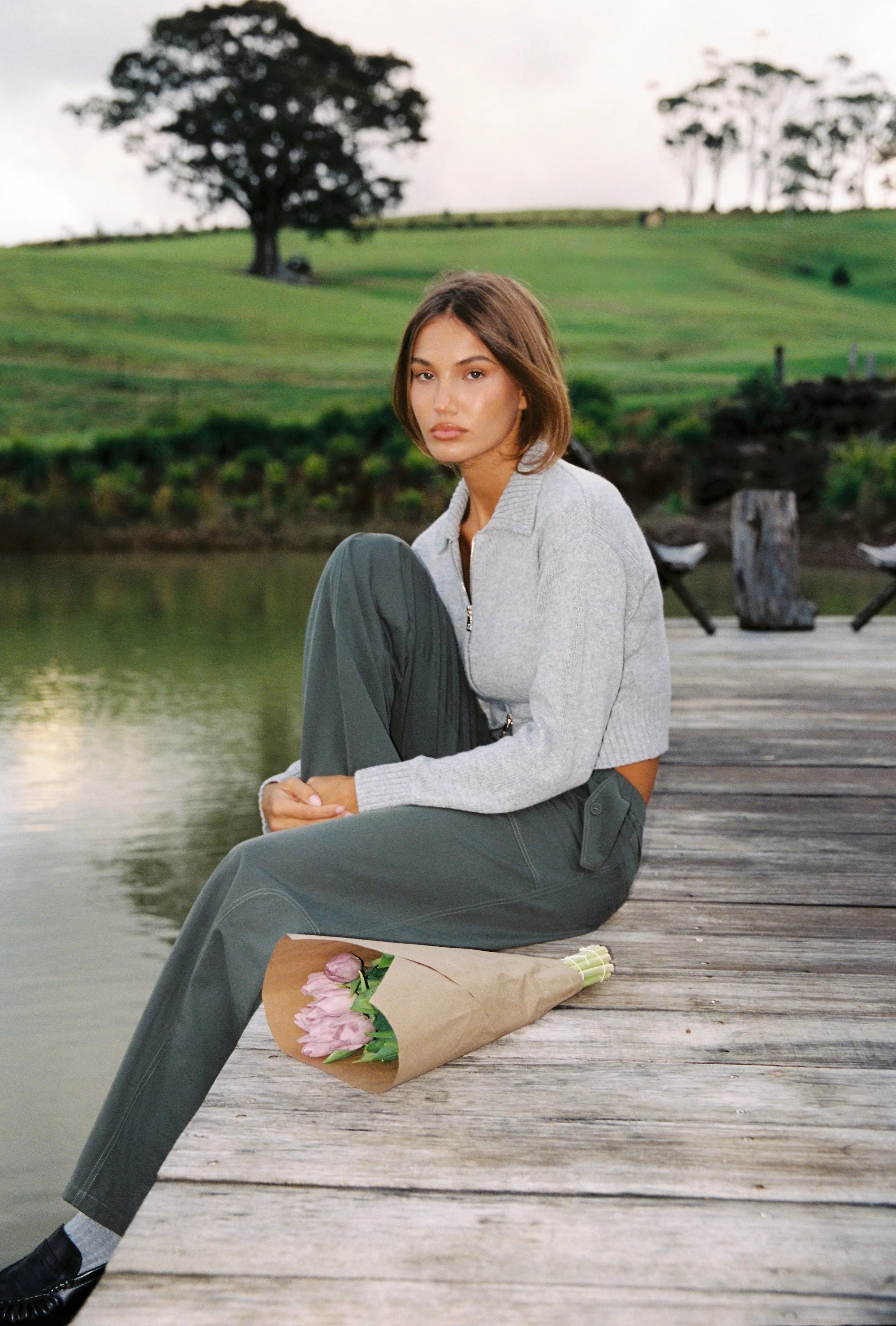 Juni Kaia Zip Cardigan - Stone