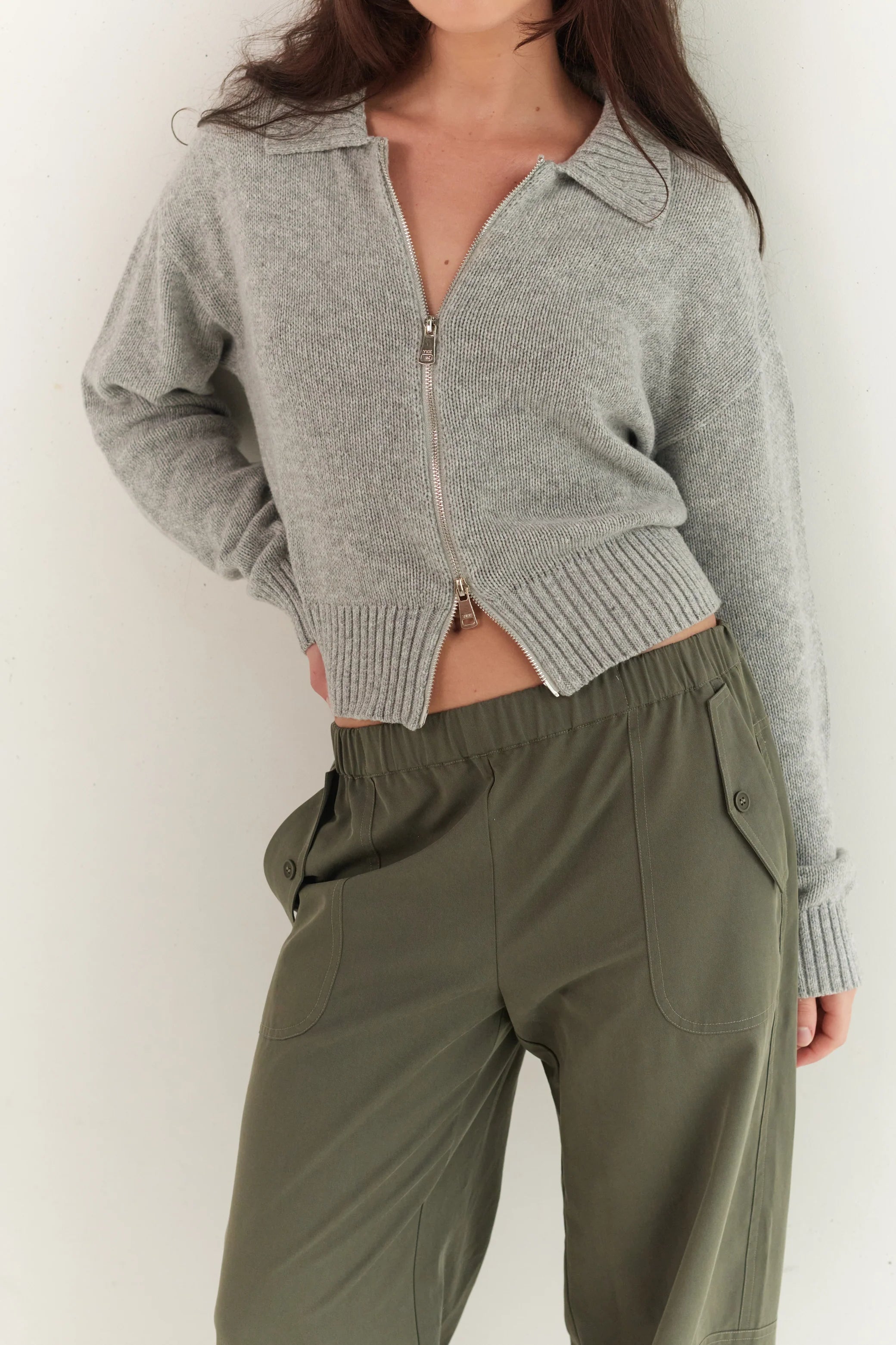 Juni Kaia Zip Cardigan - Stone