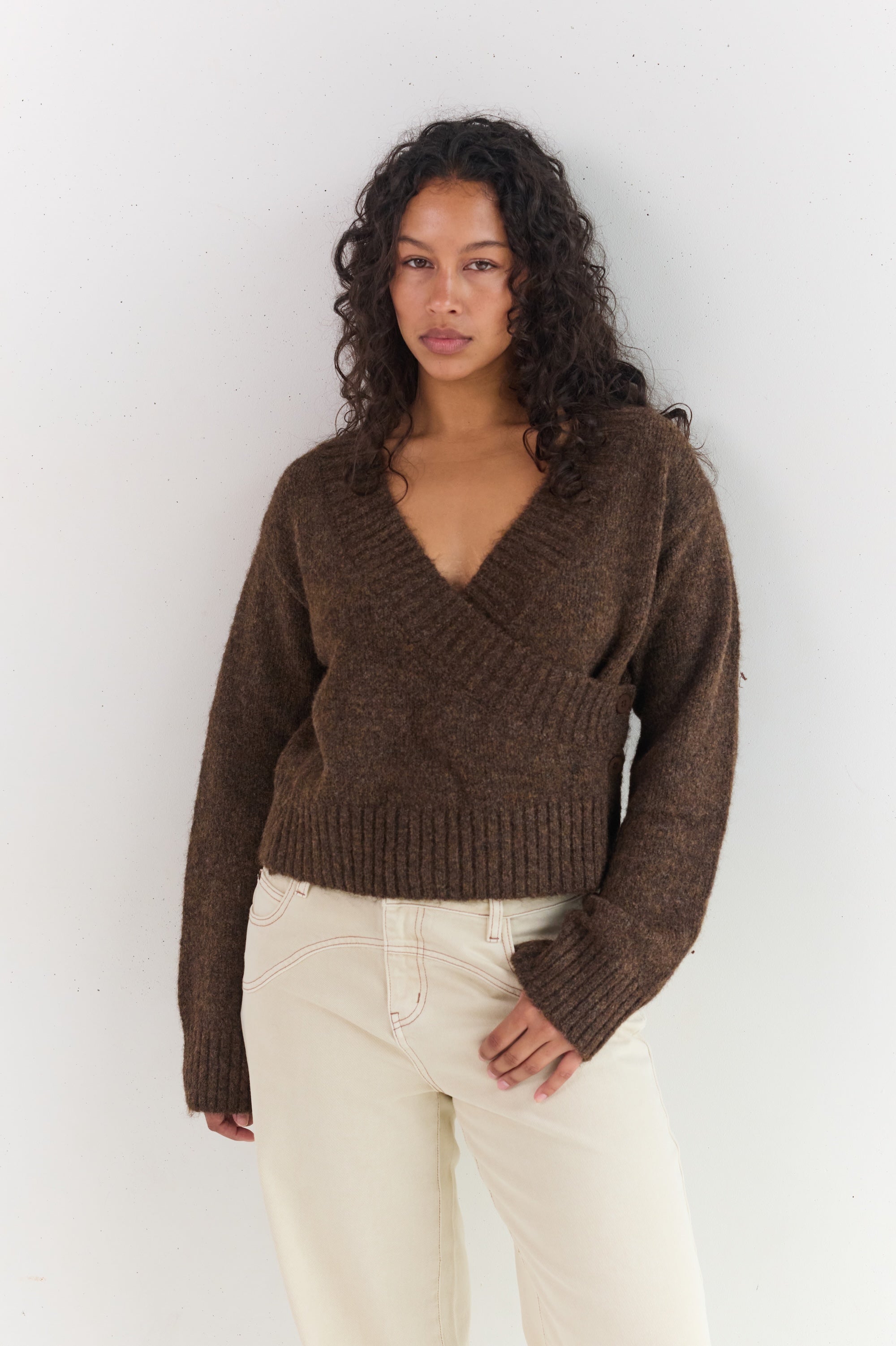 JUNI Serena Wrap Cardigan - Brunette