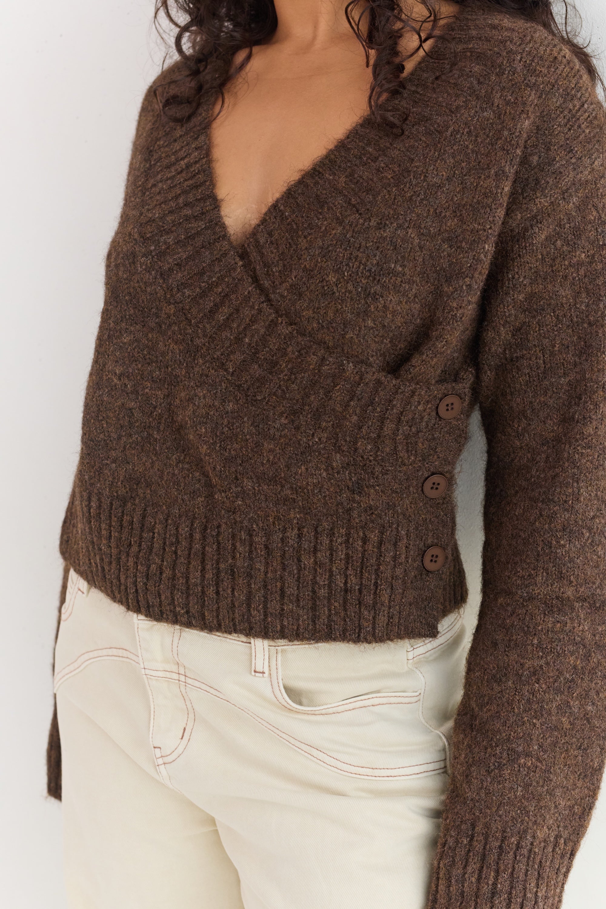 JUNI Serena Wrap Cardigan - Brunette