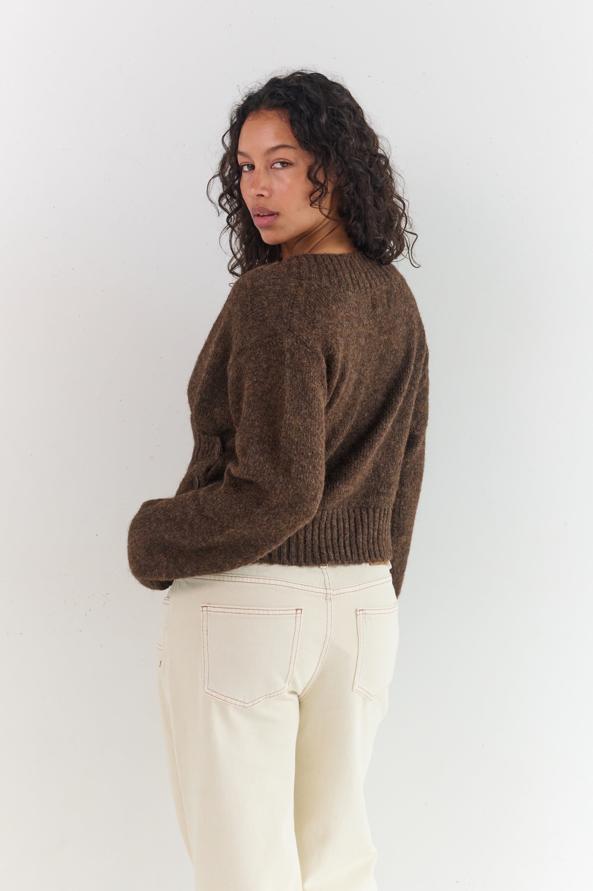 JUNI Serena Wrap Cardigan - Brunette