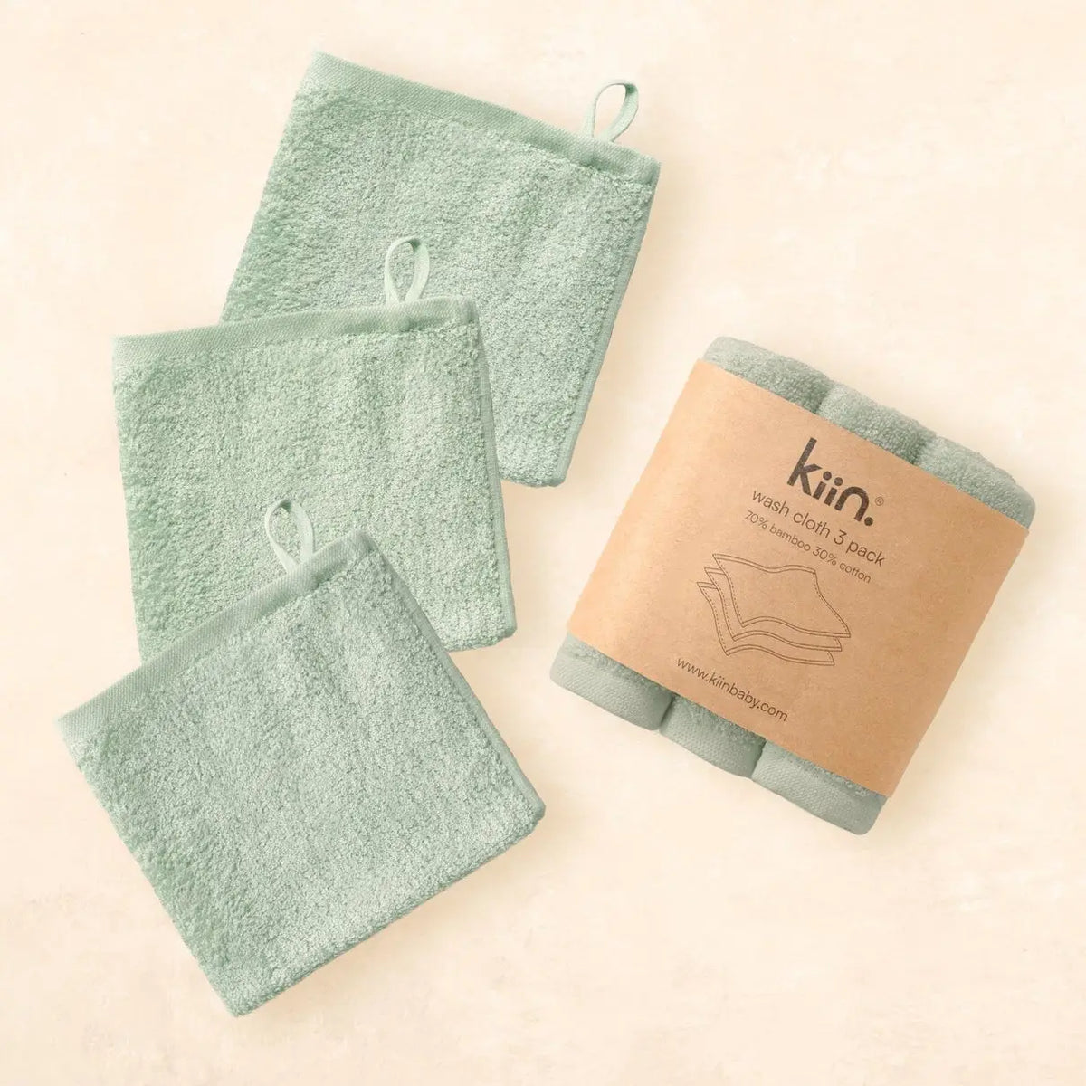 Kiin Wash Cloths 3 Pack - Sage