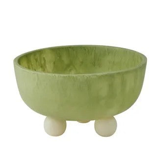 Kip Resin Footed Bowl - Pistachio & Ivory