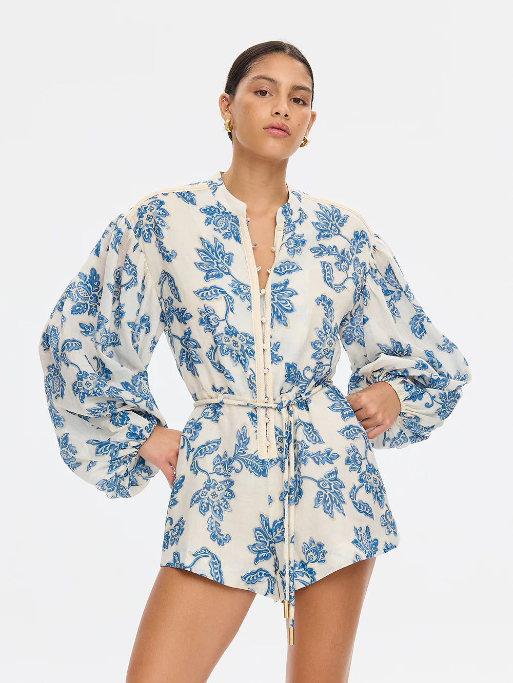 Kivari Bluebell Playsuit - Blue Ecru