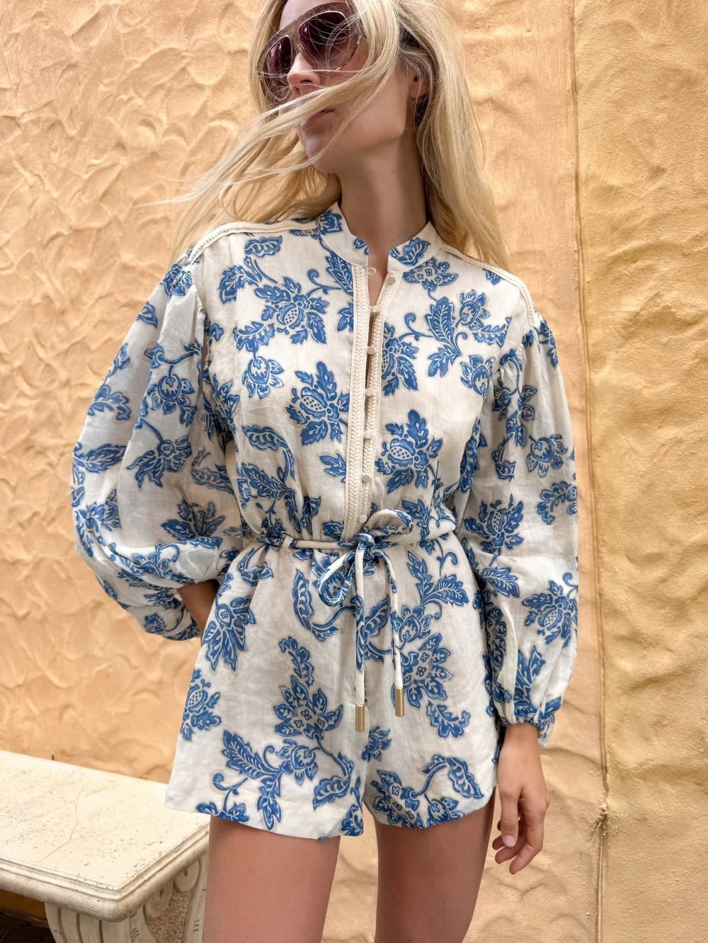Kivari Bluebell Playsuit - Blue Ecru
