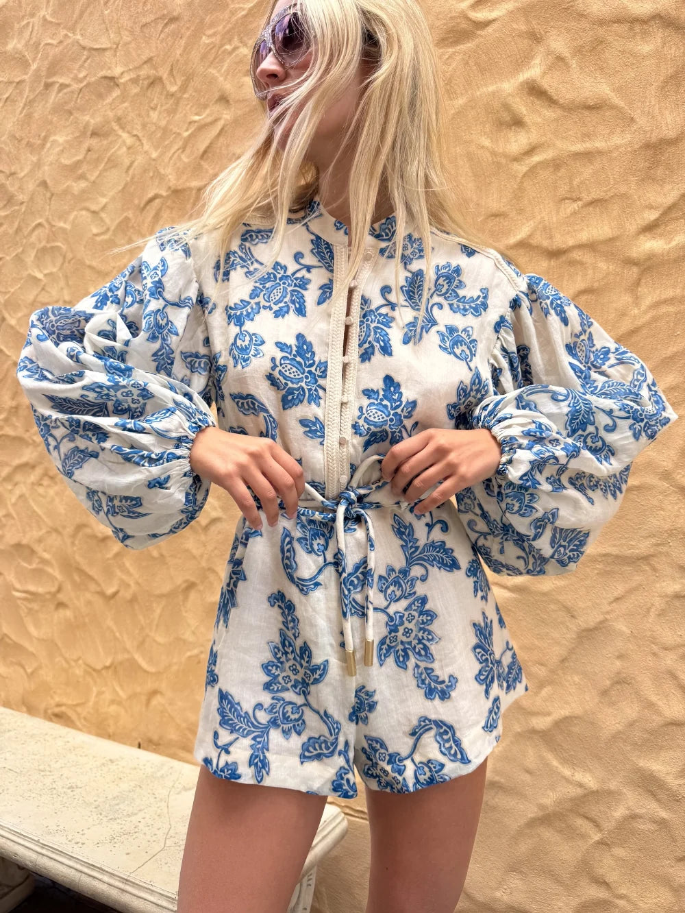 Kivari Bluebell Playsuit - Blue Ecru