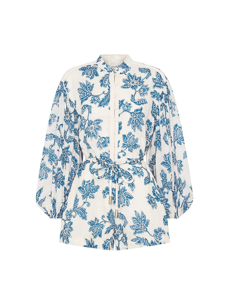 Kivari Bluebell Playsuit - Blue Ecru