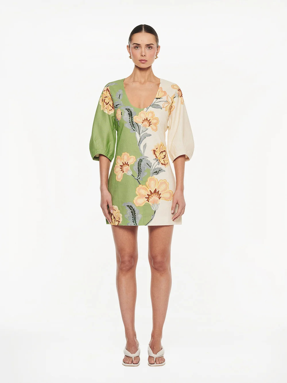 Kivari Lotte Mini Dress - Green/ Cream
