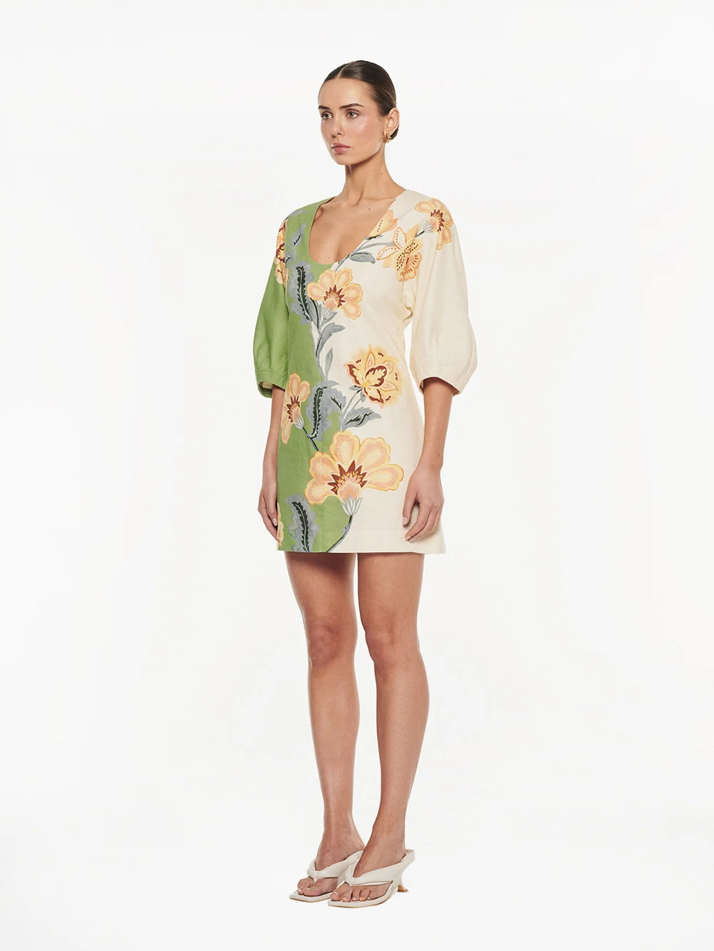 Kivari Lotte Mini Dress - Green/ Cream