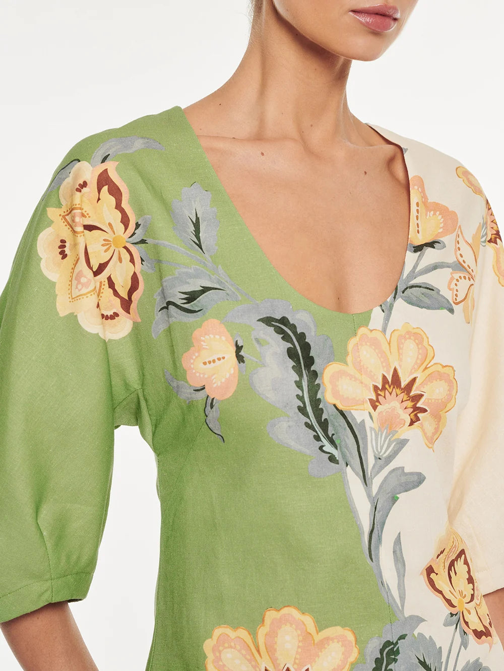 Kivari Lotte Mini Dress - Green/ Cream