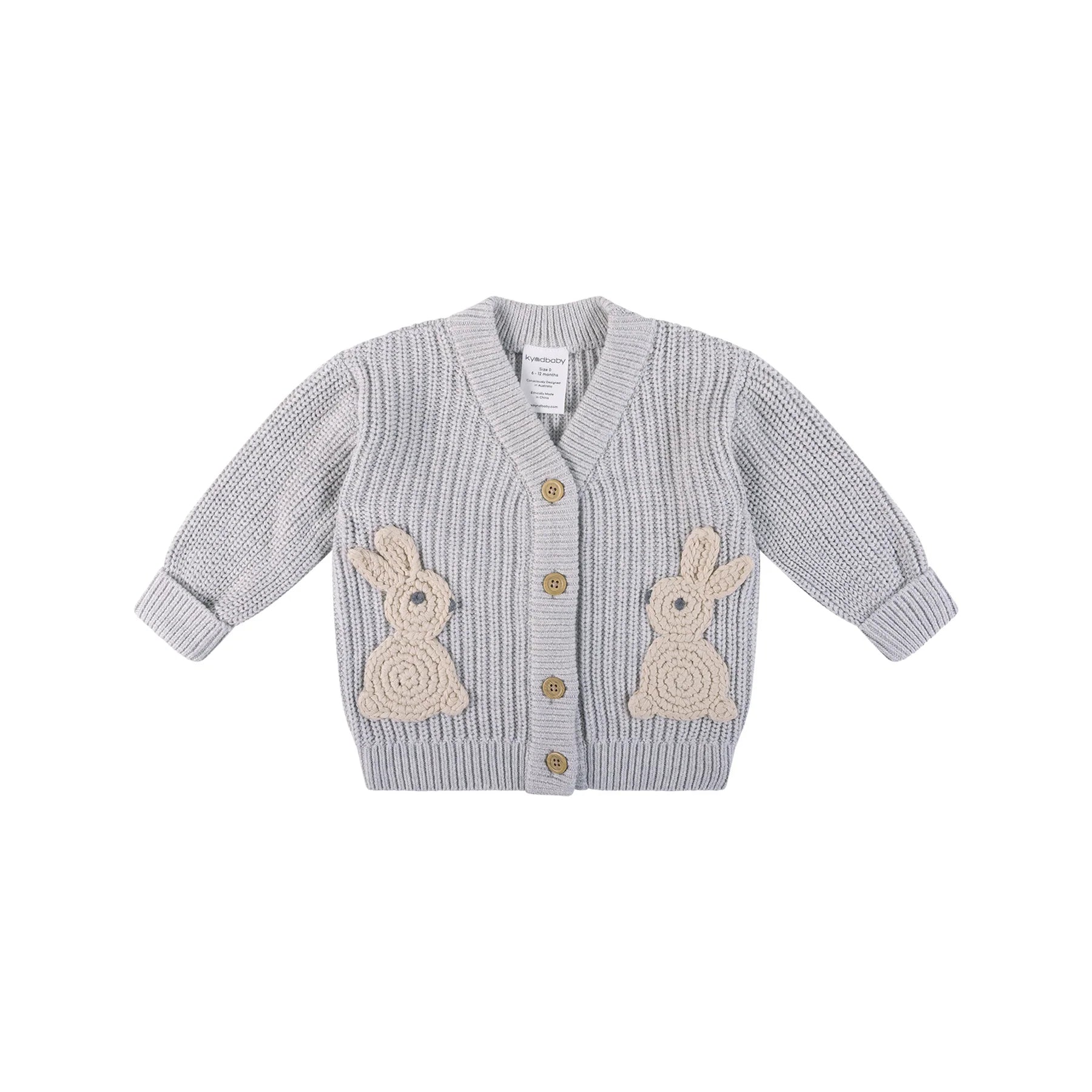 Kynd Baby Knit Bunny Cardigan - Snow Marle