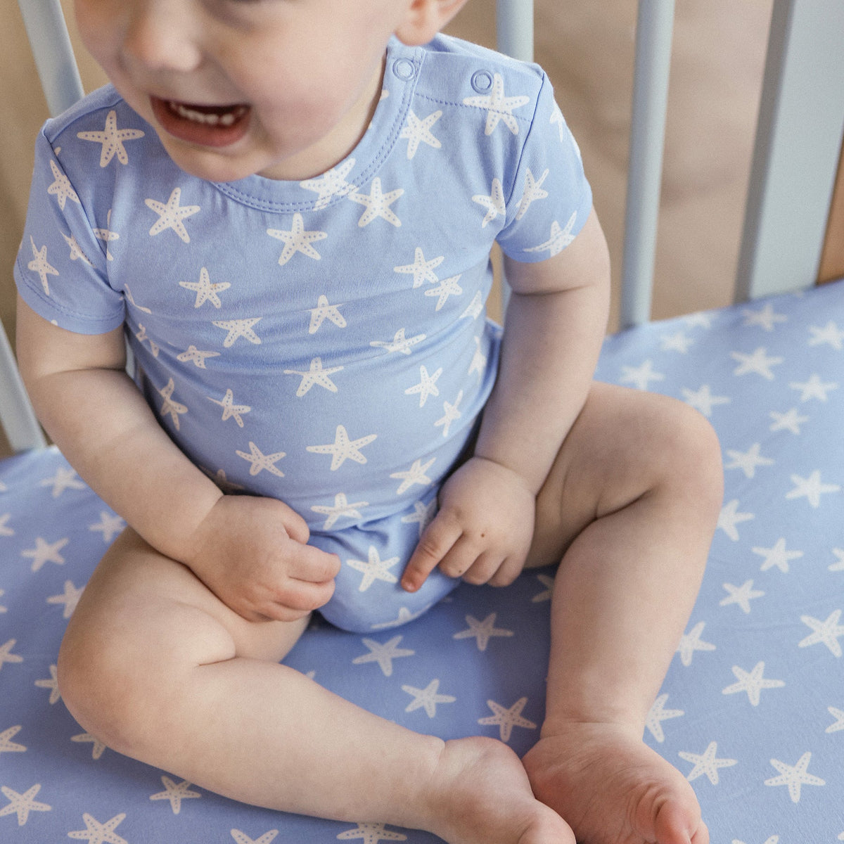 Kynd Fitted Cot Sheet - Star Fish Blue