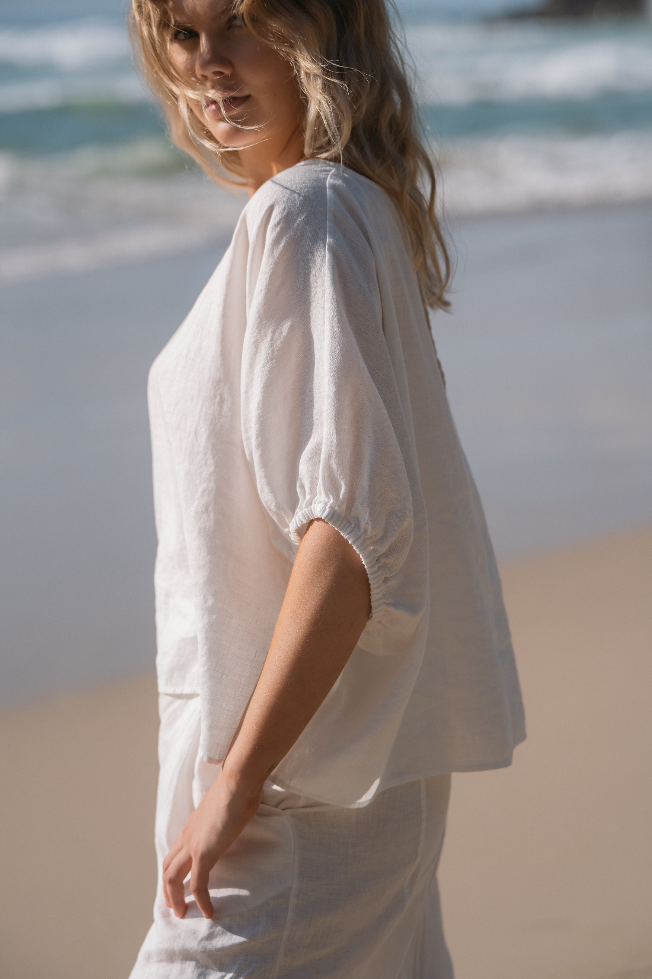 Lilly Pilly Tina Linen Top - Ivory