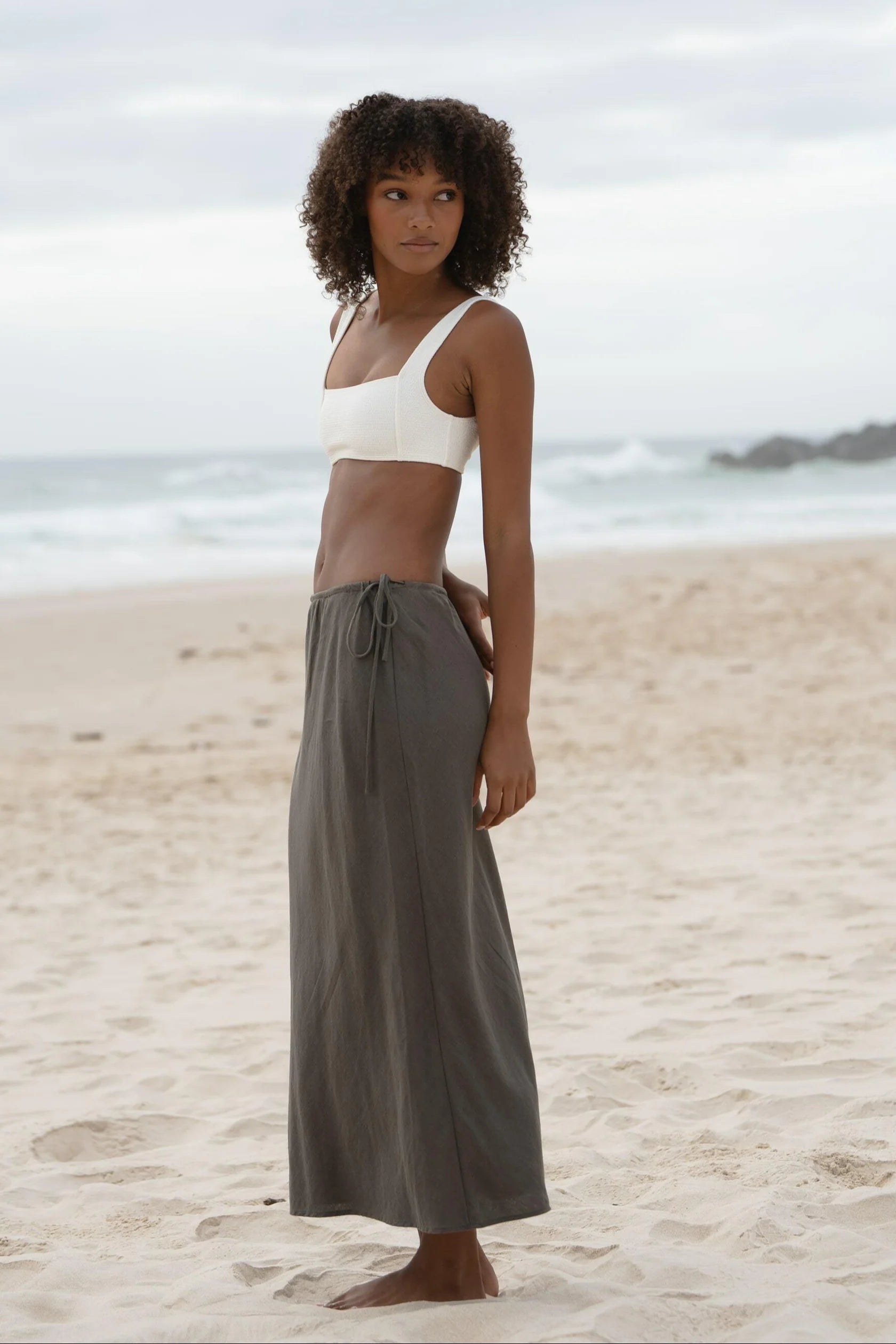 Lilly Pilly Riley Bias Linen Skirt - Khaki