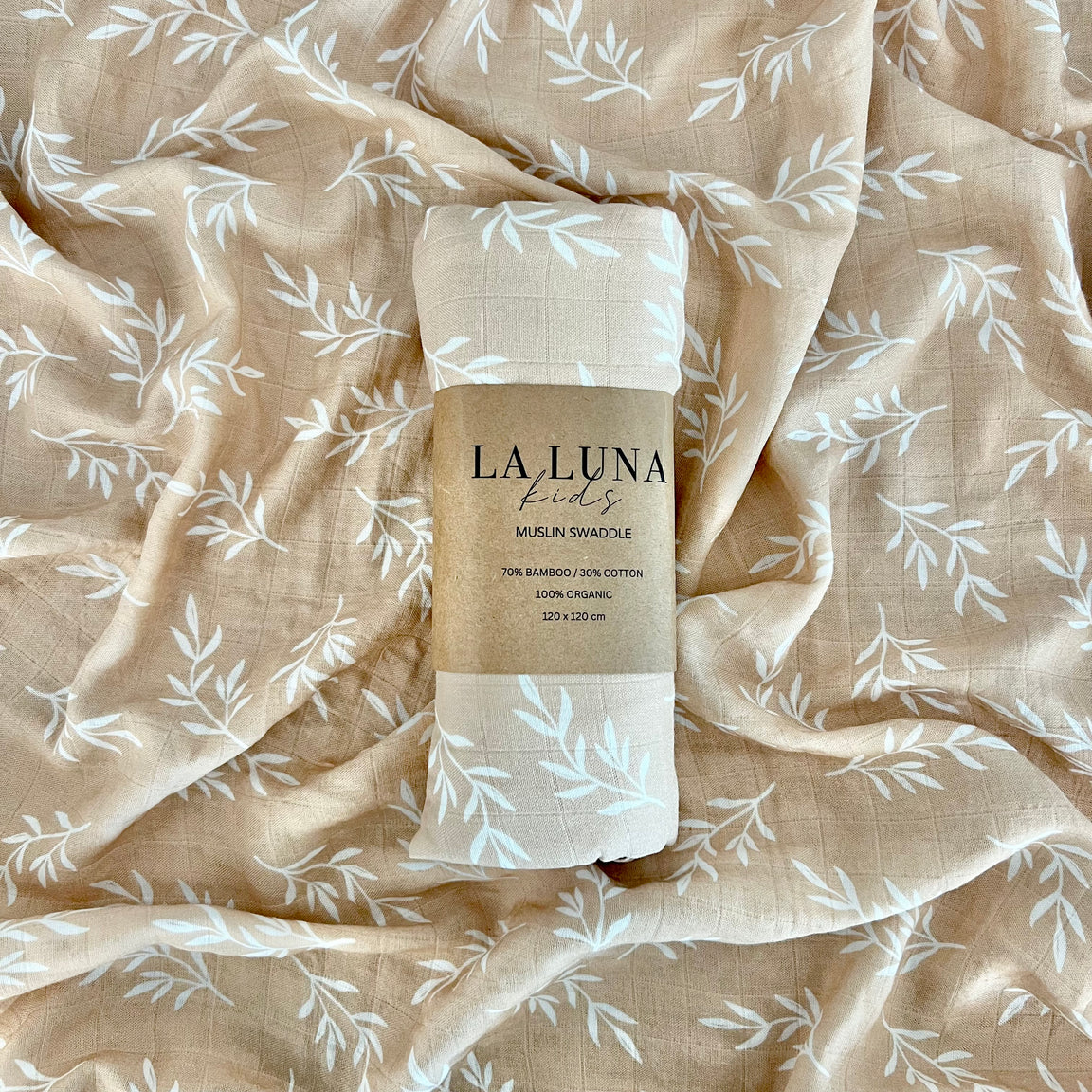 La Luna Kids Beige Leaf Swaddle