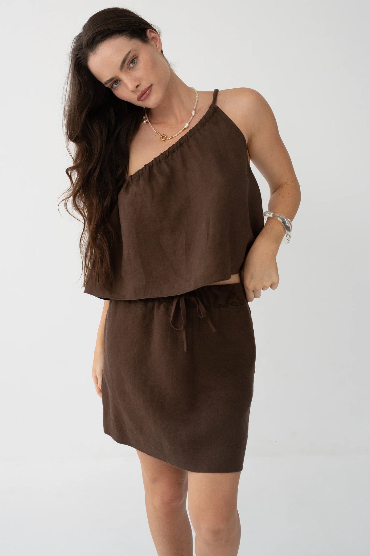Lilly Pilly Anelle Linen Skirt - Chocolate