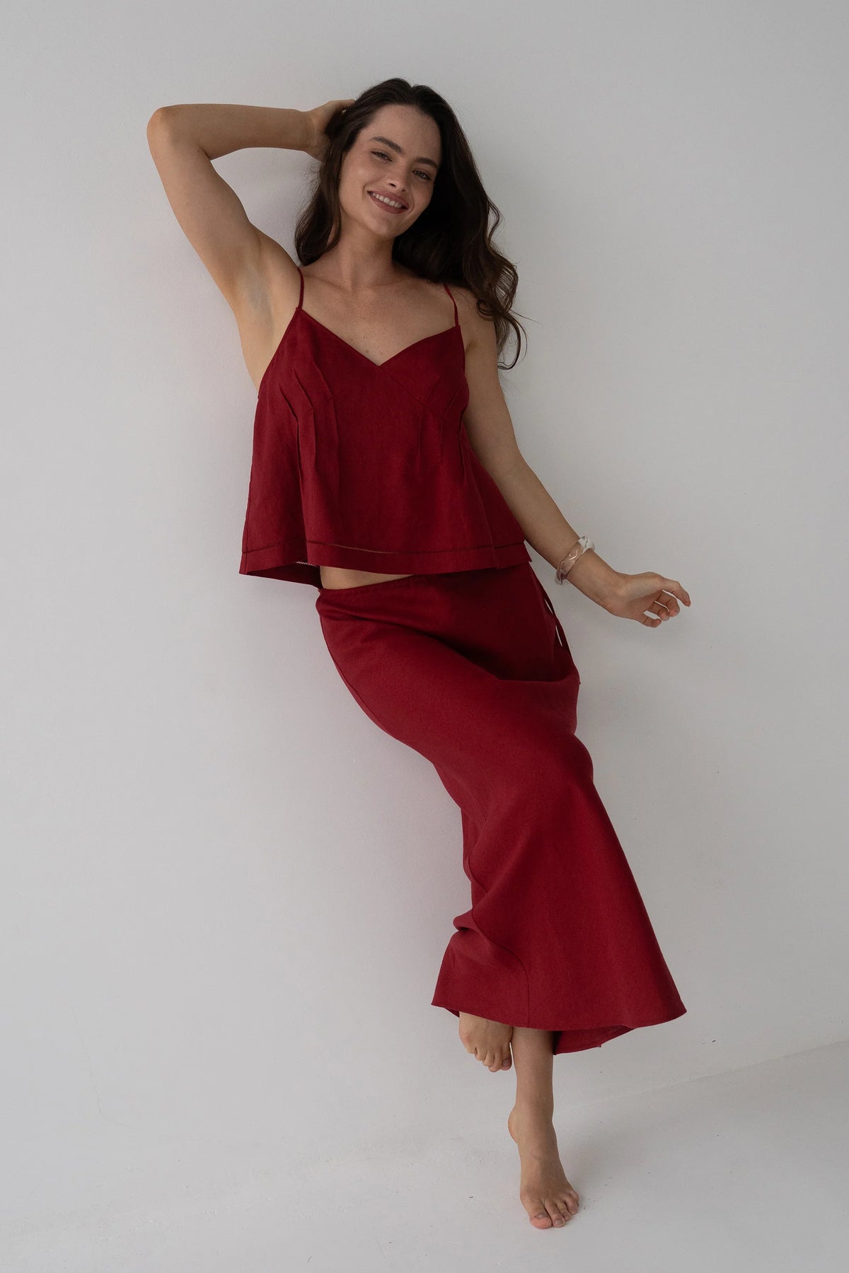 Lilly Pilly Bea Linen Cami - Cherry