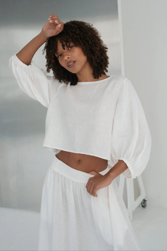 Lilly Pilly Demi Linen Top - Ivory