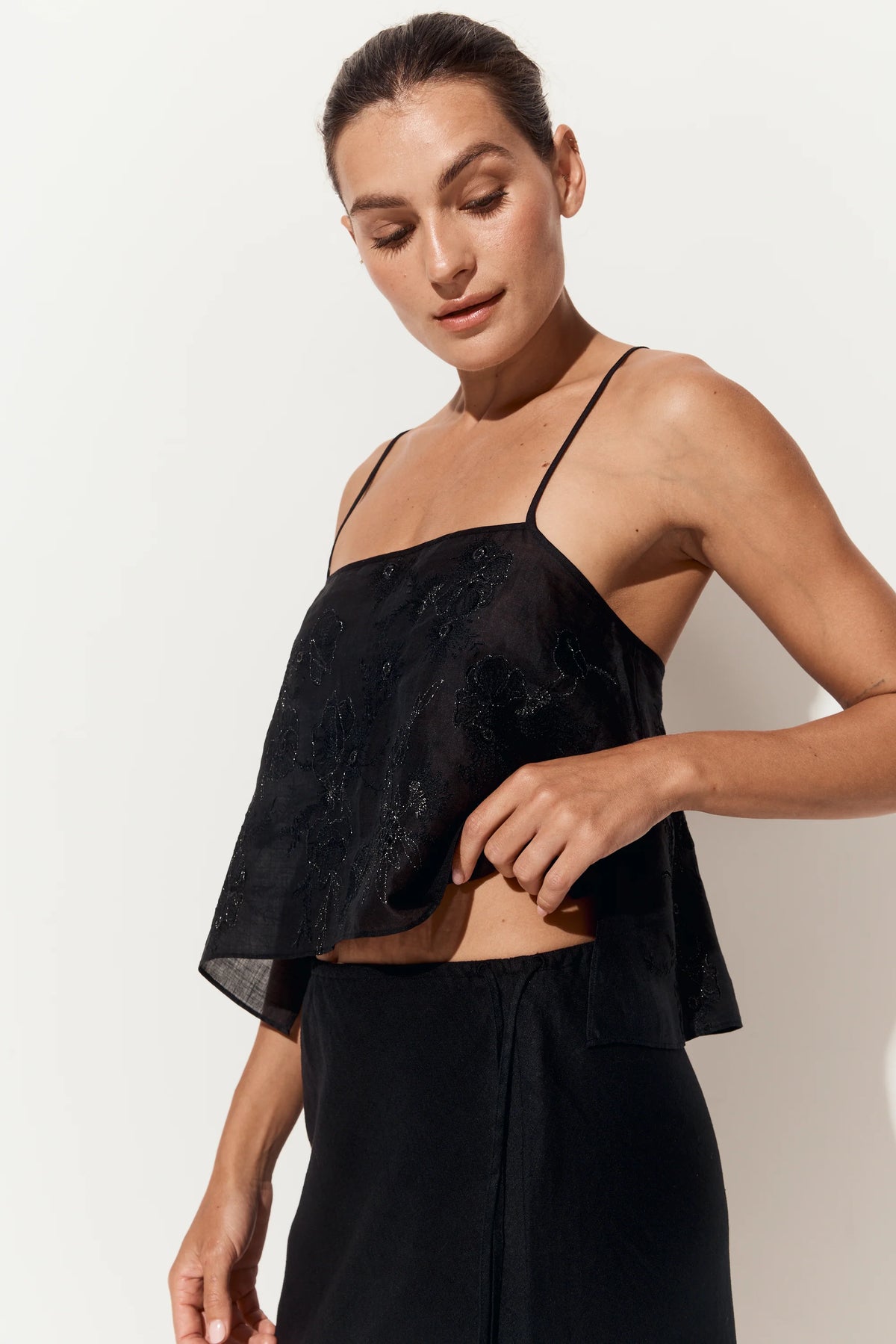 Lilly Pilly Flora Ramie Cami - Black