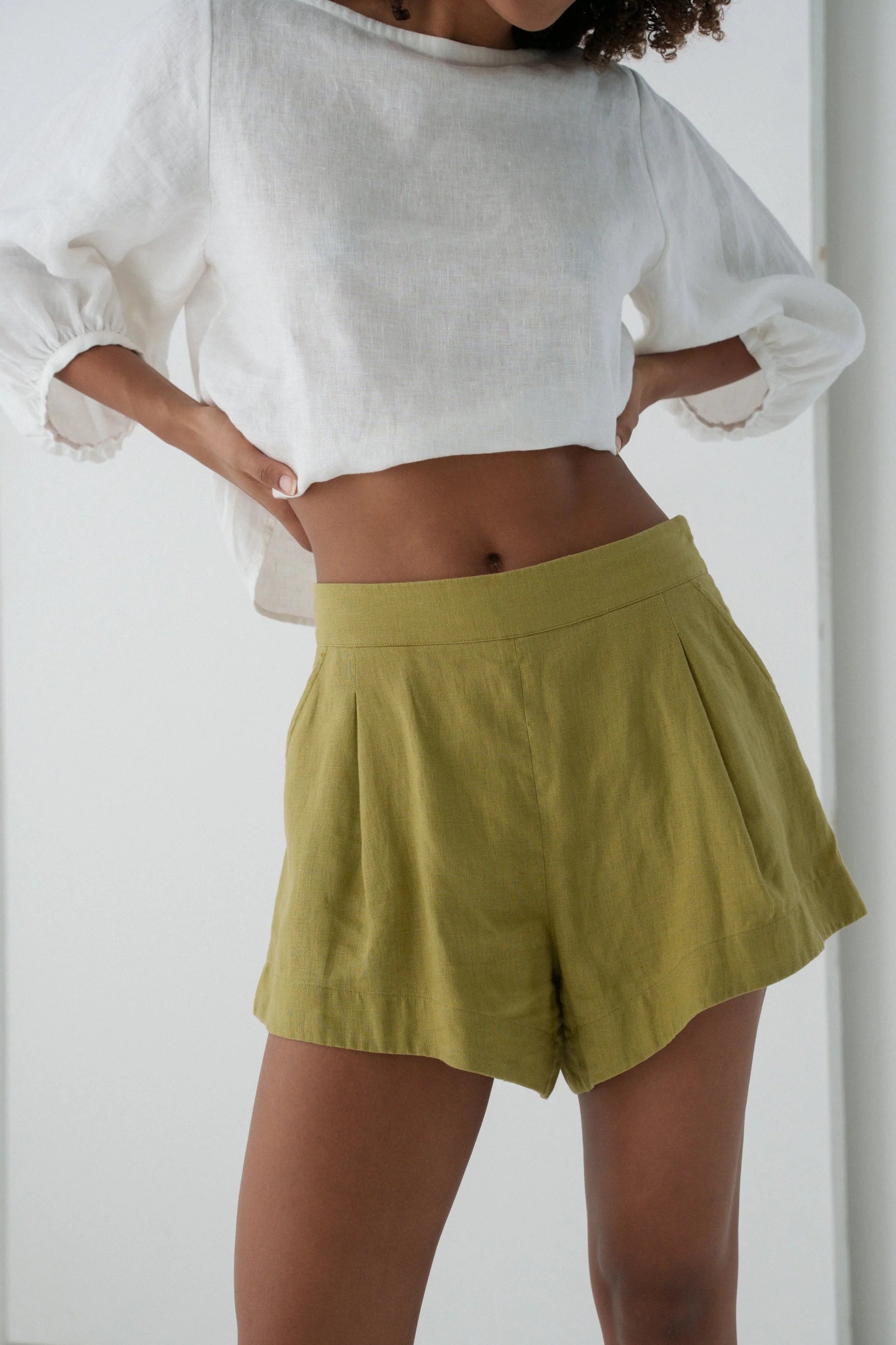 Lilly Pilly Gaia Linen Shorts - Olive