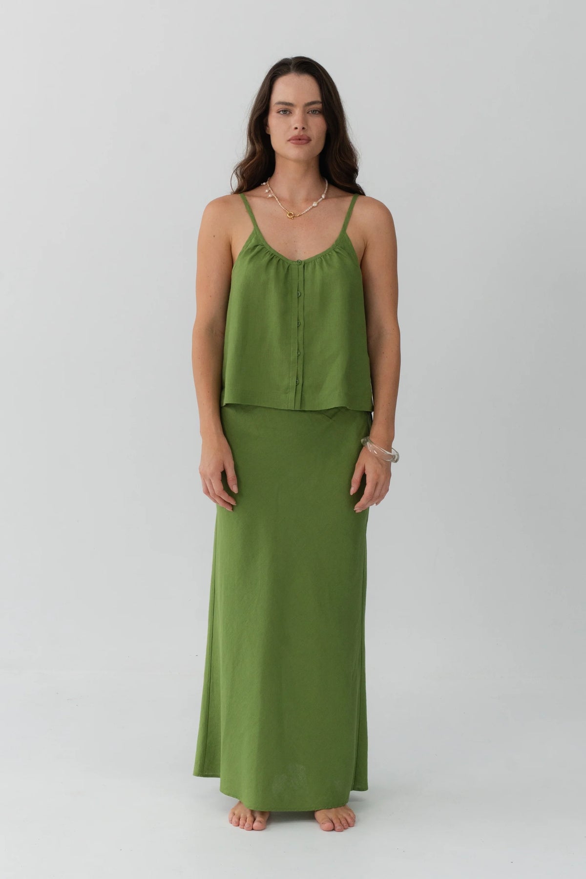 Lilly Pilly Lola Linen Cami - Lime