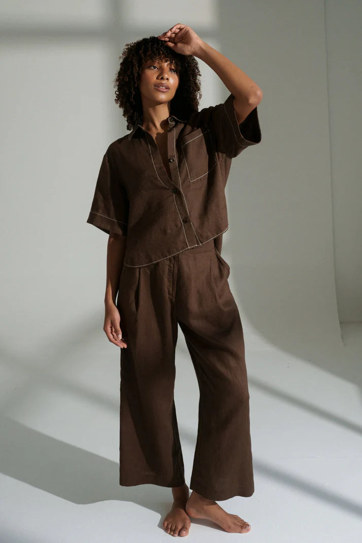 Lilly Pilly Rika Linen Pants - Chocolate