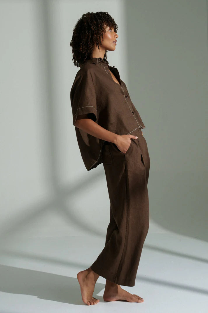 Lilly Pilly Rika Linen Pants - Chocolate
