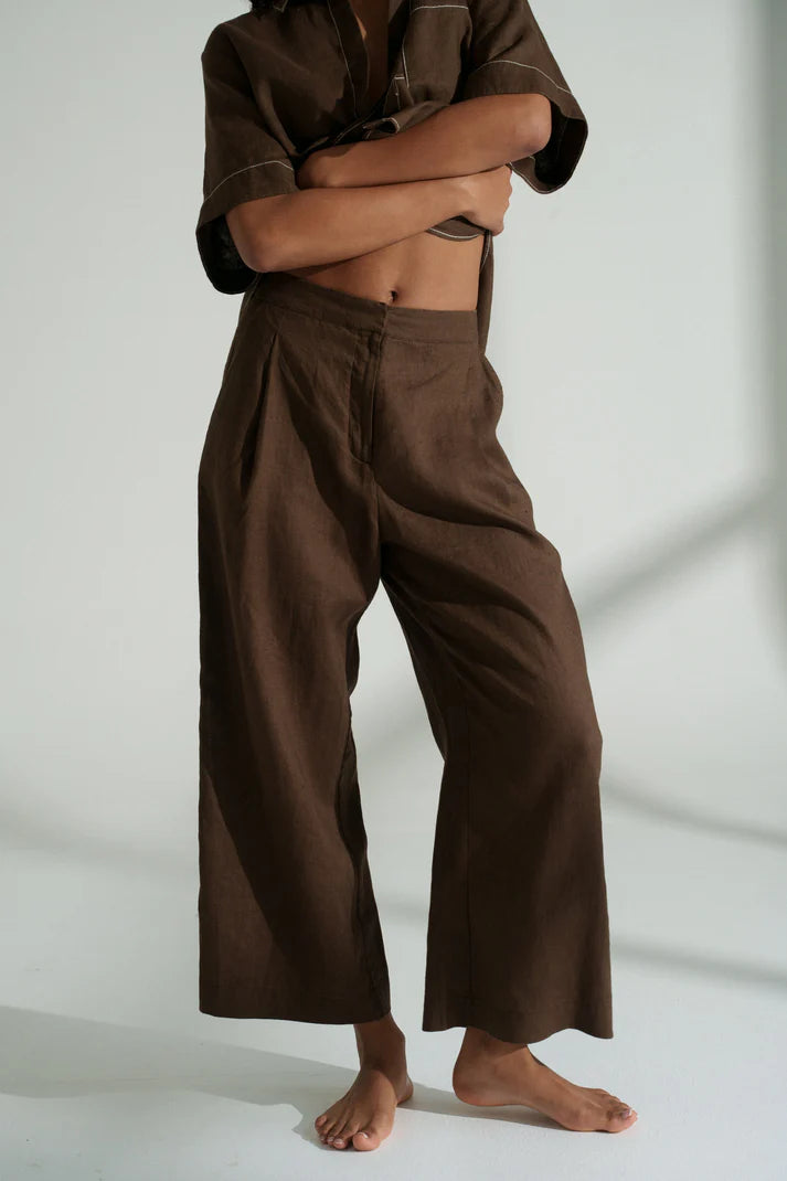 Lilly Pilly Rika Linen Pants - Chocolate